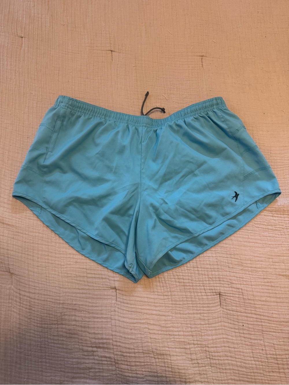Oiselle Aqua Athletic Running Shorts with Drawstring and Zip Pocket
